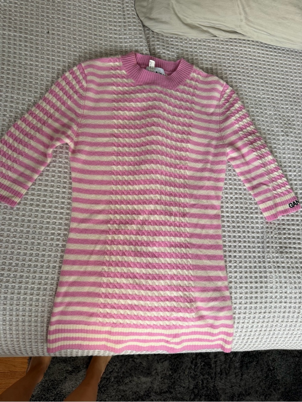 Ganni Pink Ribbed Wool-Blend Crewneck Sweater - Picture 3 of 3